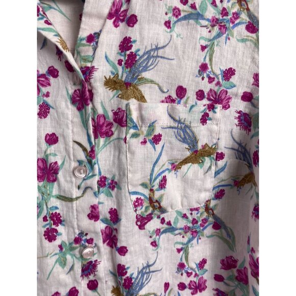 Charter Club Womens Linen Plink Floral Button Up Top Size Small Long Sleeve Boho - Picture 12 of 14